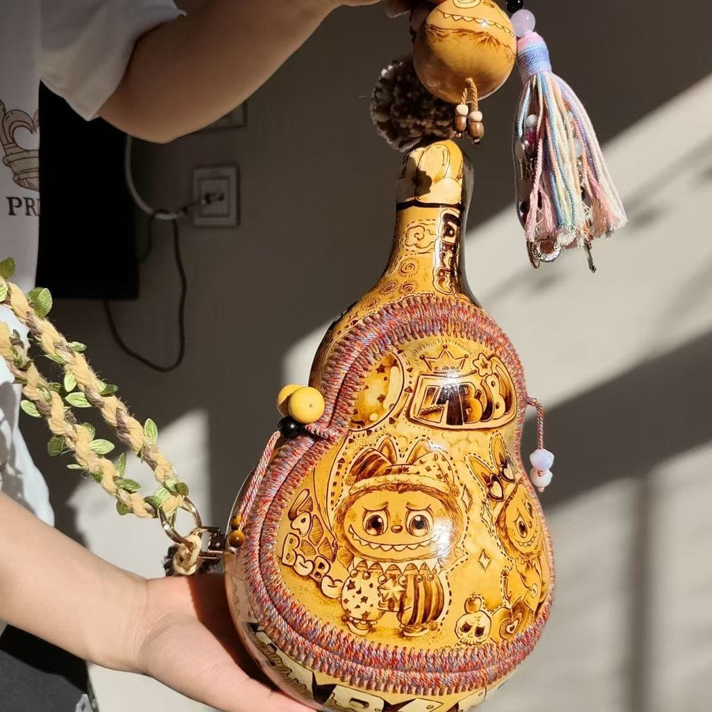 Custom Pyrography Pattern Natural Gourd Crossbody Bag - Handmade gourd crafts