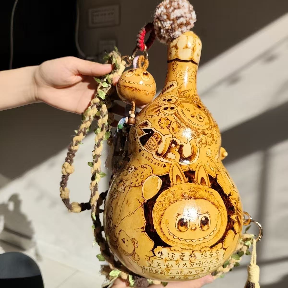Custom Pyrography Pattern Natural Gourd Crossbody Bag - Handmade gourd crafts