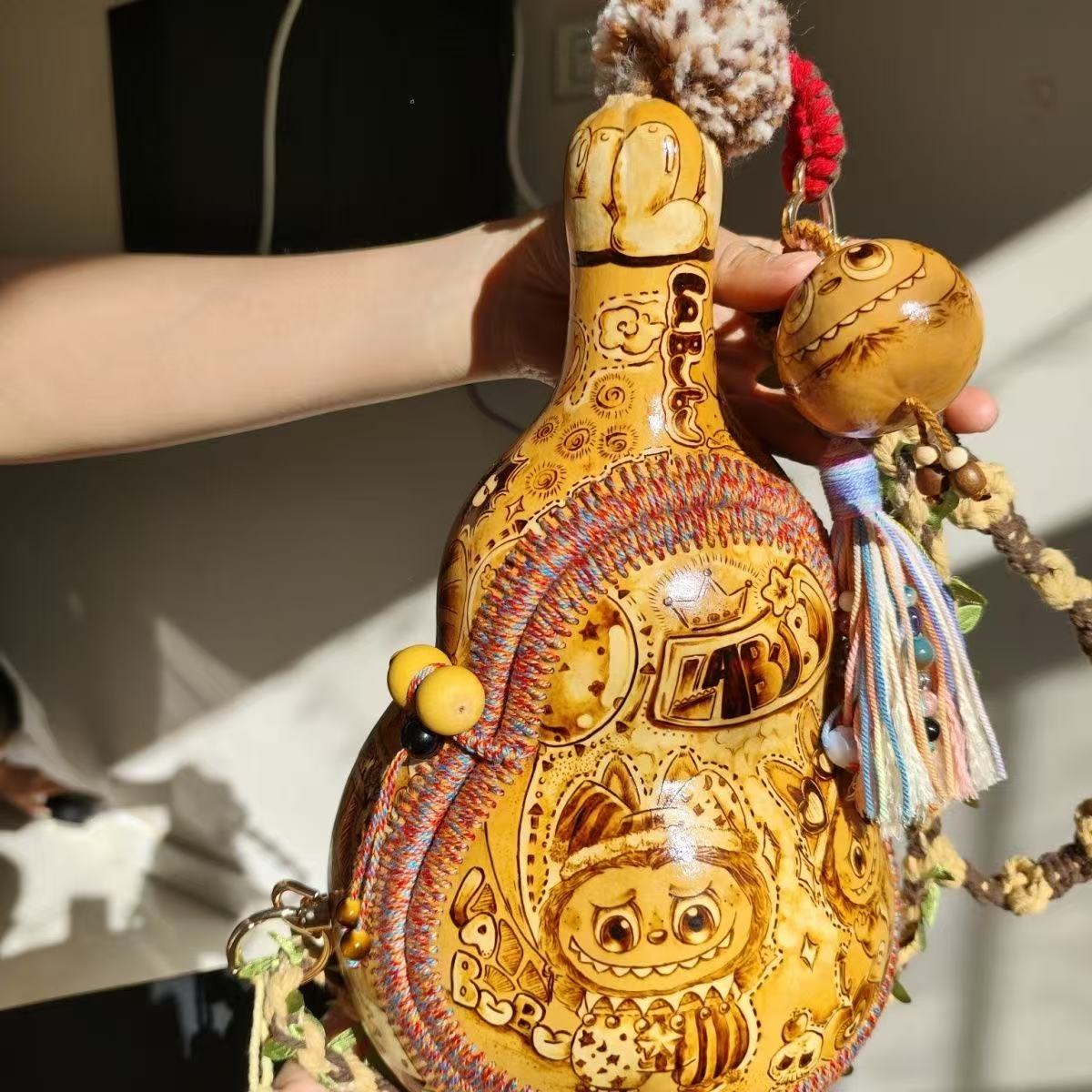 Custom Pyrography Pattern Natural Gourd Crossbody Bag - Handmade gourd crafts
