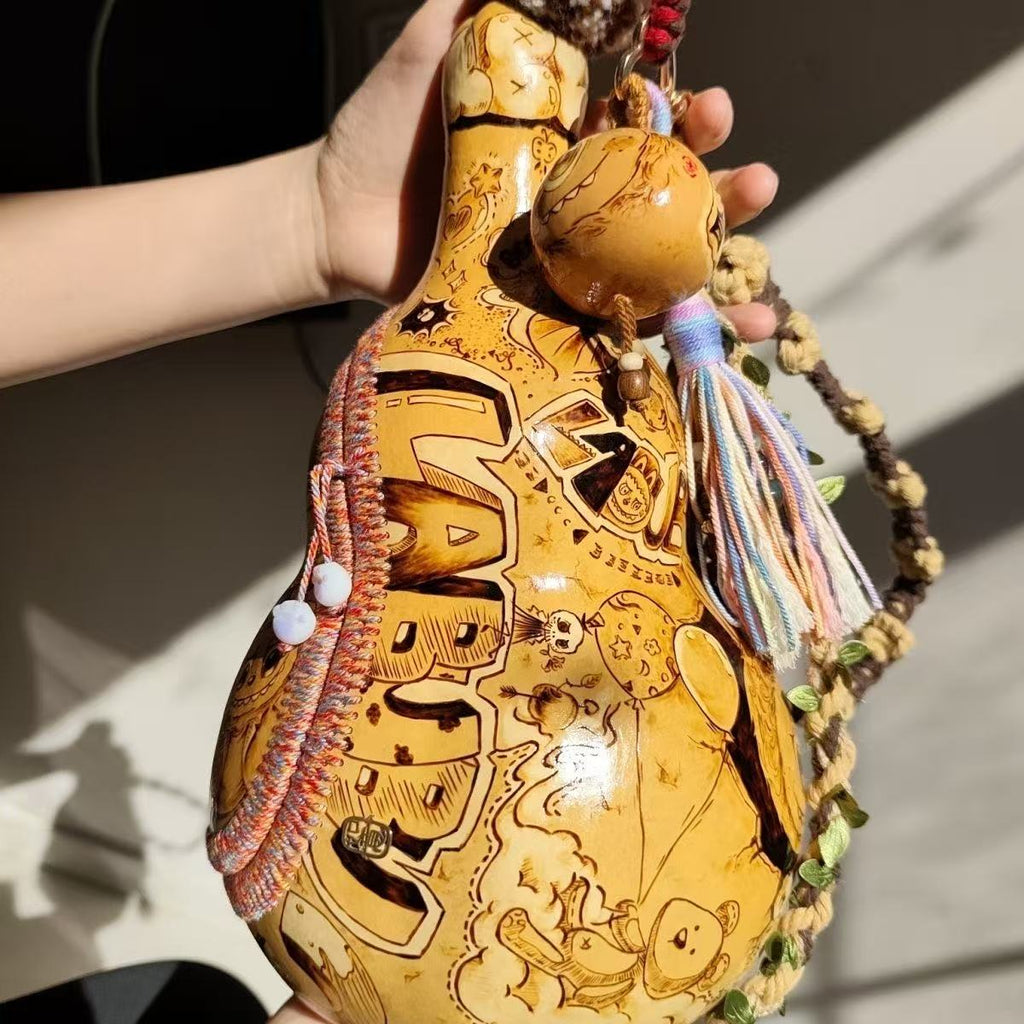 Custom Pyrography Pattern Natural Gourd Crossbody Bag - Handmade gourd crafts