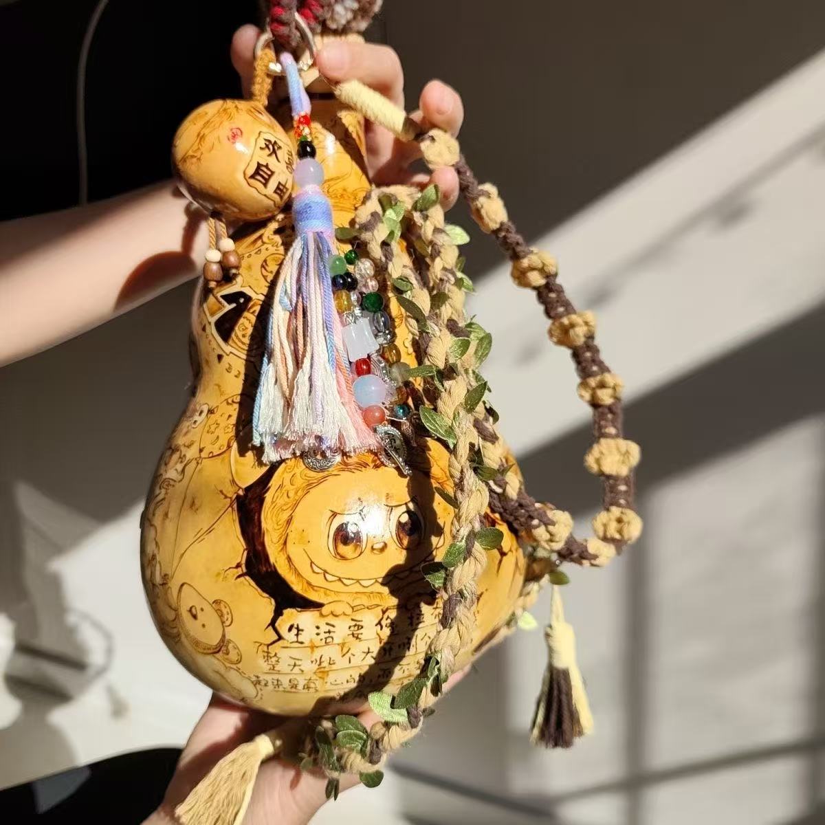 Custom Pyrography Pattern Natural Gourd Crossbody Bag - Handmade gourd crafts