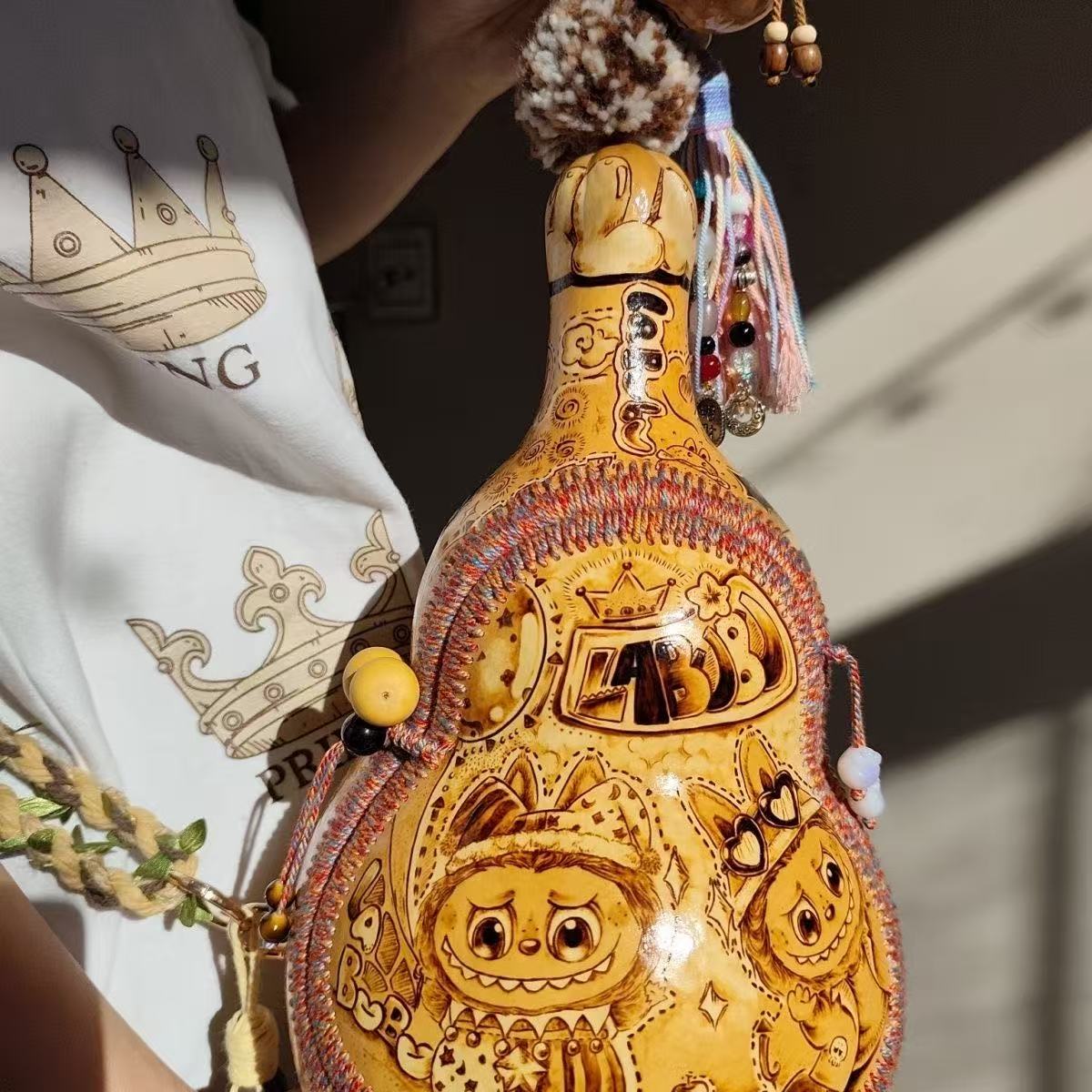 Custom Pyrography Pattern Natural Gourd Crossbody Bag - Handmade gourd crafts