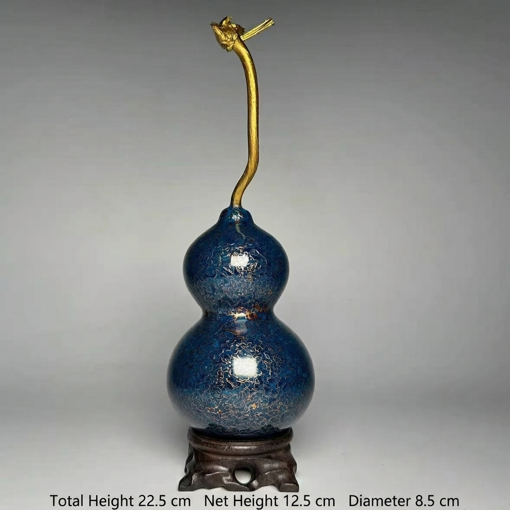Handcrafted Blue Lacquer Gourd Ornament - Feng Shui Hulu Home Decor