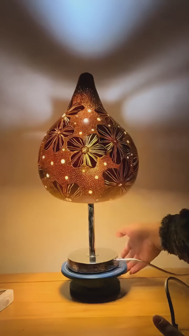 Handcrafted Floral Gourd Lamp – One of a Kind Only one piece exists. Once sold, this exact design will never be recreated.